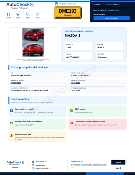 Portada del informe demo Elite, con marca de datos ficticios